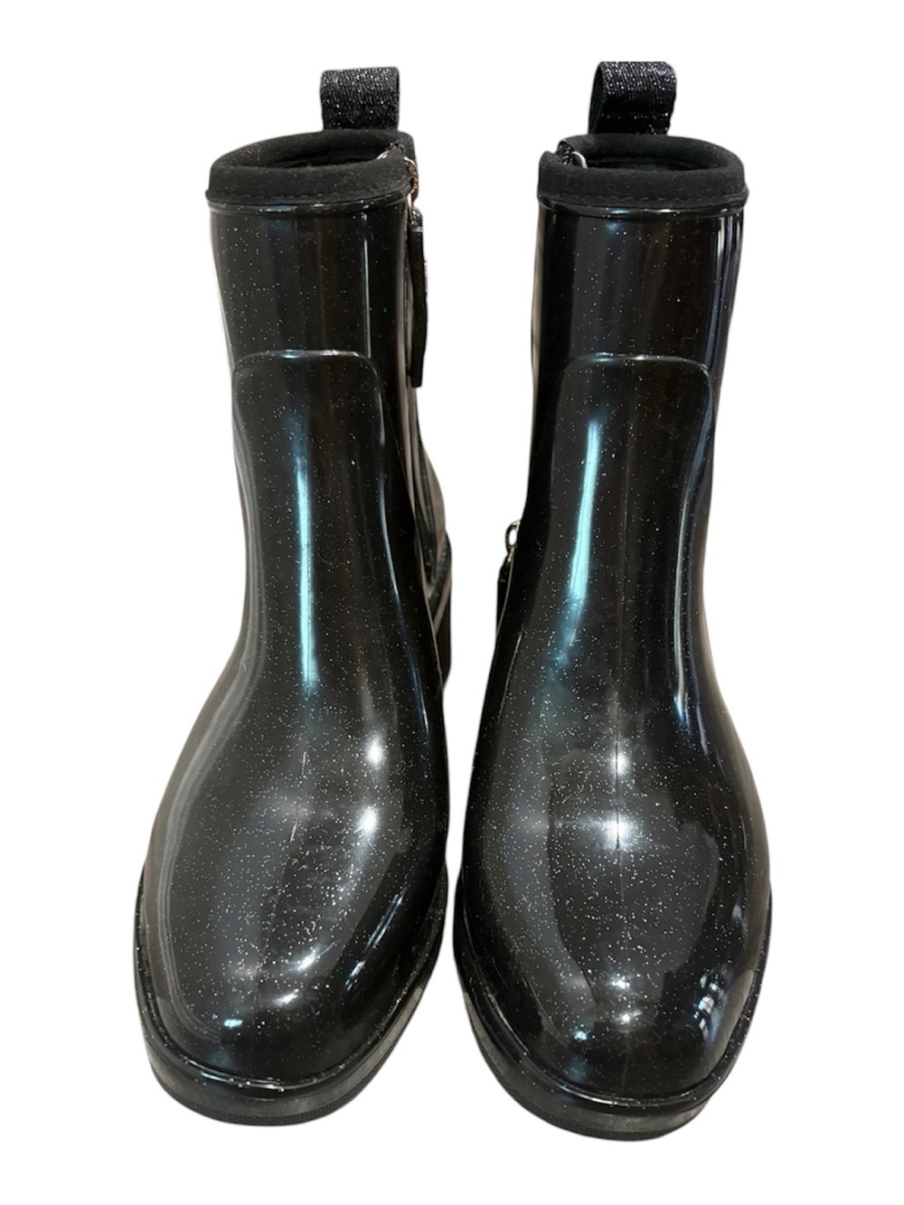 Kate Spade Women’s Black Sparkle Rain Boots Jelly Rubber Side Zip Booties Size 7